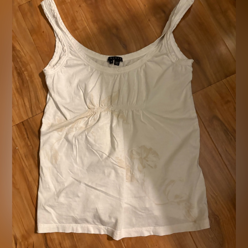 Theory White Ruched Cotton Tank Top